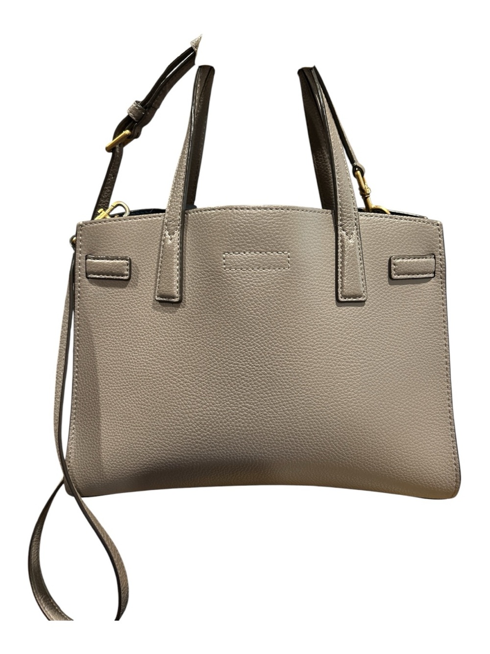 Tory Burch taupe leather tote with light blue luggage tag - Picture 4 of 9